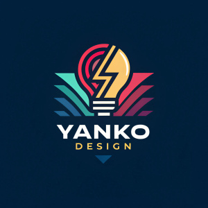 Modern logo design for Yanko Design featuring abstract elements in bold colors, symbolizing innovation and creativity.