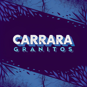 Modern logo design for Carrara Granitos. White brand name in bold sans-serif font. Clean, minimalist layout. Dark background. Centered logo placement.
