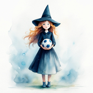 lovely hippie floral dress skirt preteen witch pointy hat lovingly cradles soccer ball to her chest with both arms
