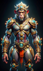 Warframe's Wukong frame reimagined as robotic monkey god Hanuman. Wukong's simian features and Gundam blended with Hanuman's iconography - in full height