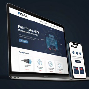 Polar Hydraulics' digital platform, a sleek blend of website and app, emerges against a dark background. A modern wizardry unfolds