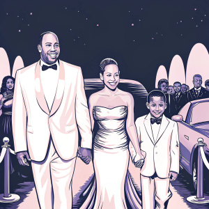 Hank Baskett, Kendra Wilkinson Baskett, and their son Hank Baskett IV attending a celebrity-studded gala for 'Cars' franchise sequel.