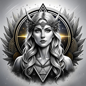 Nordic Godness Snotra - perfect realistic art, high-definition grey and black, white background tattoo design