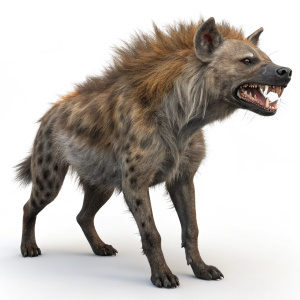 3D render of Mutt creature from The Hunger Games. Fierce expression, muscular build, and rough coat with brown and grey hues. Dynamic pose against a plain white background, showcasing skin texture and musculature.