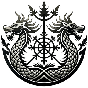 Nordic dragon-boat - pattern vegvisir symbol –  high-definition design grey and black, realistic tattoo design, white background