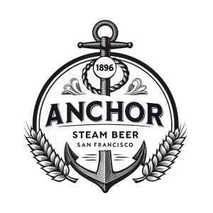 Anchor Steam Beer logo, featuring an anchor, a symbol of stability and strength. Launched in San Francisco, 1896.