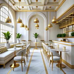 Best white and gold aesthetic modern Café interior 