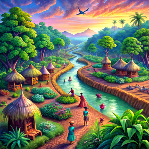 the scenario of long distance village area, no greenery, birds are unable to fly the are like half dead, without water, trees are getting dead, mud  broken of no fruit crops, everything is dull, people and villagers ( Indian) hoping for some miracle to  gods