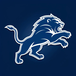 Modern logo for the Detroit Lions. White lion in motion on a dark blue background, emphasizing power and agility.