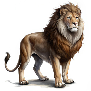 draw of lion roar aggressive  full body,semi realistic, strong pose, white backgornd, color