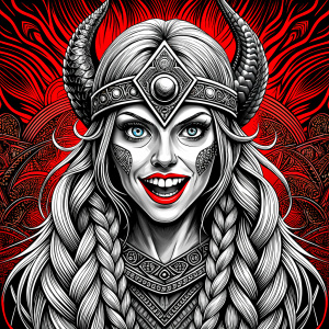 happy viking girlface perfect realistic art, high-definition, high-definition grey and black, white background 