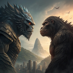 Digital concept art for Godzilla vs. Kong. Illustration features alien-like creatures with complex designs. Part of promotional artwork for upcoming film