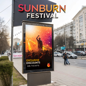 Eye-catching billboard. Promo for Sunburn Festival. SpiceJet offers exclusive discounts on tickets.