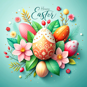 Vector Illustration of Happy Easter Holiday with Painted Egg and Flower on Abstract Background. International Celebration Design with Typography for Greeting Card, Party Invitation or Promo Banner