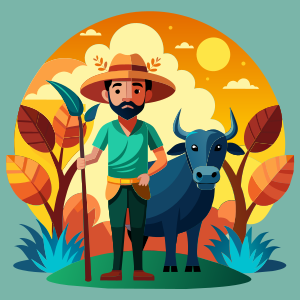 farmer with buffalo