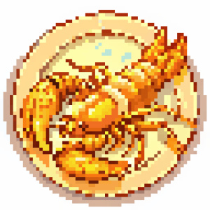 crea una langosta de  oro servida en un plato para comer  