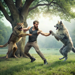 Cat man monster danger in the tree man and wolf fight