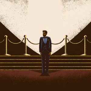 Hugo Lloris at the UEFA Champions League award ceremony. Dressed in a formal navy suit. The background features prominent logos of sponsors including Visa, McDonald's, and Coca-Cola.