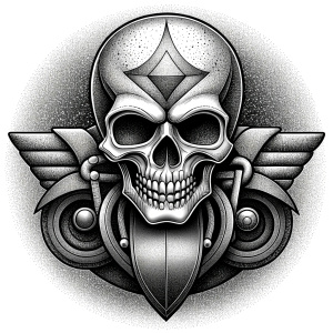 motorcycle club tattoo design - perfect realistic art - high-definition - grey and black - white background 