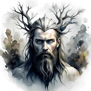 Wikinger mit zwei Gesichtern baum yggdrasil – and weapons high-definition design grey and black, realistic tattoo design, white background