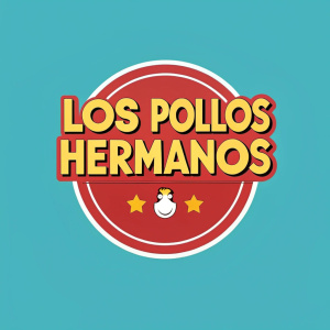 Los Pollos Hermanos logo in vibrant flat design. Bold, modern font. Playful looping element on right. Limited, solid color palette. Clean, minimal layout.
