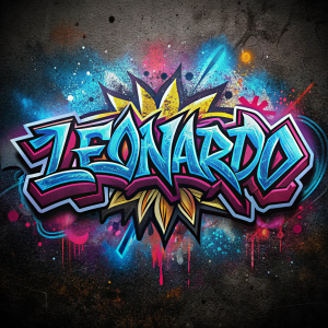 Logo Design for an t-shirt "Leonardo" in shape of a Graffiti tag , graffiti, product, photo, painting, 3d rende, 