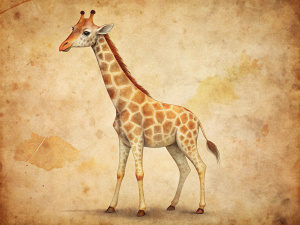A picture of Giraffe  - for children's science magazine illustration-old paper