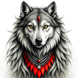 Nordic Godness Ylva She-Wolf - perfect realistic art, high-definition grey and black, white background tattoo design