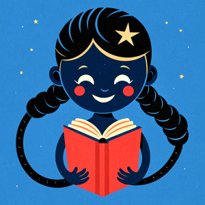 niña trenza negro leyendo un libro y soñando