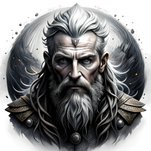 Nordic God Balder - perfect realistic art, high-definition grey and black, white background tattoo design