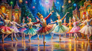 Colorful image of Nutcracker ballet, Oil painting, detailed detail, vibrant colors, classic style, beauty, inspiration, art, 