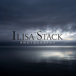 Ilisa Stack Photography logo, sleek and modern design, black and white gradient background
