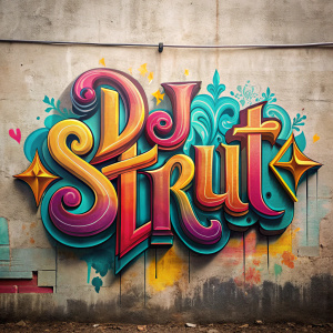 LETRAS CHOLAS DE MUCHOS COLORES PINTADAS EN UNA BARDA CON UN TEXTO QUE DUGA DJ STRUT