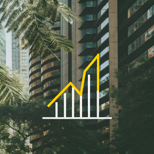 Modern logo for Gilcimar Sallés Real Estate Consultancy. Stylized abstract shape resembling urban skyline. Bright hues against black backdrop.