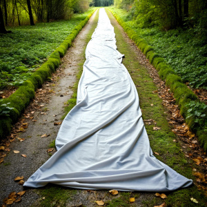 path. a fabric sheet is lying on the ground covering the path