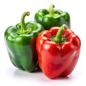 Reg and Green bell peppers on a white background.white backgroundon white background