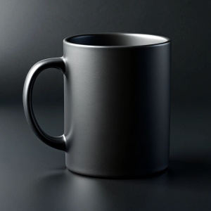 11oz black mug, high quality for advertising promotion, no design, close-up.