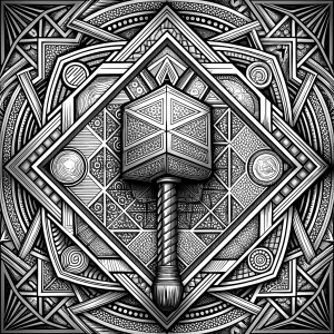 Mjölnir - Der Hammer von Thor - geometric pattern - perfect realistic art, high-definition, high-definition grey and black, white background 