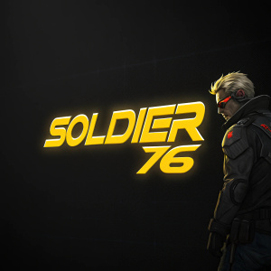 Digital art featuring Soldier 76 logo from Overwatch game. The vibrant yellow text contrasts against a sleek black background.