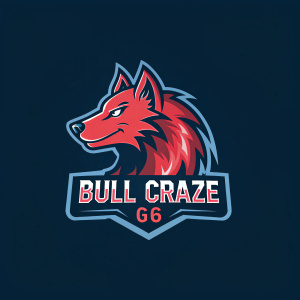 Logo design for 'Bull CRAZE G6'. Features a bold, red and blue wolf's head logo. The text 'Bull CRAZE' is displayed in a powerful, contrasting font.
