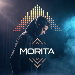 Illustration of an abstract logo for DJ M'MORITA. The design is a mix of pixelated shapes creating a mysterious emblem. Beneath it, 'MORITA' is written in sleek, modern font.