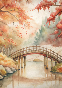 gambar jembatan di jepang dengan latar belakang musim semi minimalis