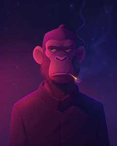 NFT-Pirate Monkey скучает, небритая и курящая, очень грустная морда