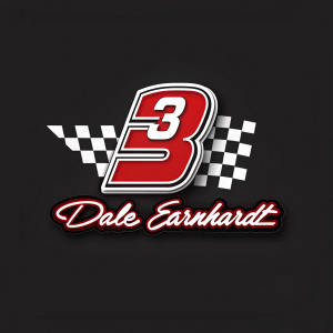 A dynamic racing logo for Dale Earnhardt featuring his iconic number 3 in bold red. His signature adds authenticity beneath the graphic number. Vibrant red and white colors stand out against a sleek design.