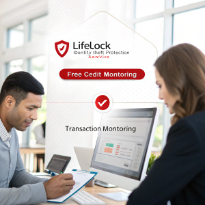 LifeLock's identity theft protection service. Offers free credit monitoring with advanced features like transaction monitoring. Suitable for brokers and consultants. User-friendly design, providing comprehensive benefits.