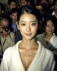 1girl, 20-year-old Korean actress Clara Lee Sung-min, bun hair style, wearing a white bathrobe without tying it, art show: 1.2, collarbone, looking at the audience, ((turbulent)), ((perfect body proportions)), (panorama: 1.3), beautiful and mature, wide-angle lens, grin, deep shadows, Emily Soto, <lora:DetailedEyes_xl_V2:1>, <lora:neg4all_bdsqlsz_xl_V7:1>, (super delicate oval face)), ((beautiful eyes with long eyelashes, ( (Real image quality)),((Leica RAW photo)),24k,((Fidelity:1.2)), ((Really