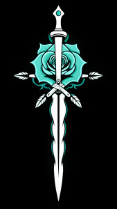 Black and white cross dagger combined with roses tattoo design，thin,Black and white color reversal