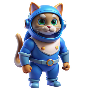 tierno y musculoso gato con traje y casco de astronauta azul