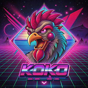 Логотип Злой Петух с ножом. И текст: ko-ko-ko