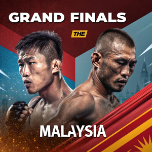 Promotional poster for Grand Finals of MMA tournament in Malaysia. Featuring action photos and event date.